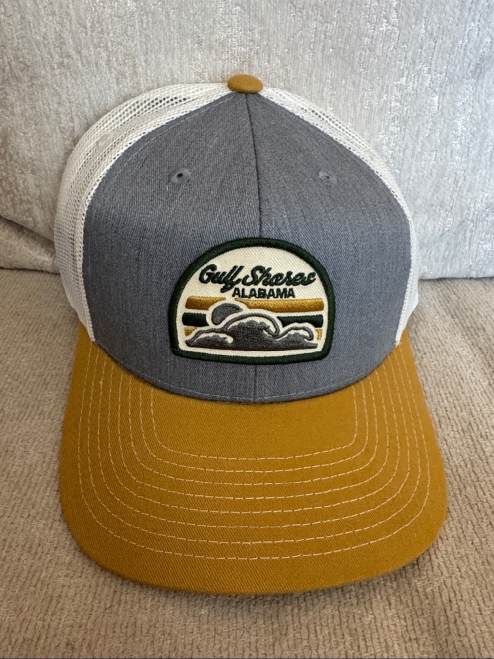 Gulf Shores Alabama Patch Trucker Hat - Gray & Mustard